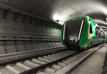 An green, underground train in Melbourne, Australia