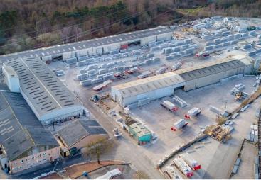 An aerial view of a concrete hollowcore and staircase manufacturers yard