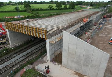 A concrete bridge deck under construction