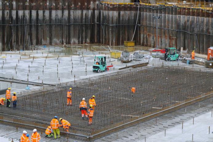 Concrete pour at a construction site