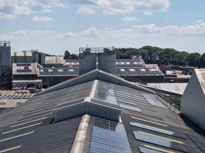 Solar panels installed on the rooftops of Aggregate Industries' Hulland Ward precast factory