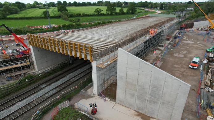 A concrete bridge deck under construction