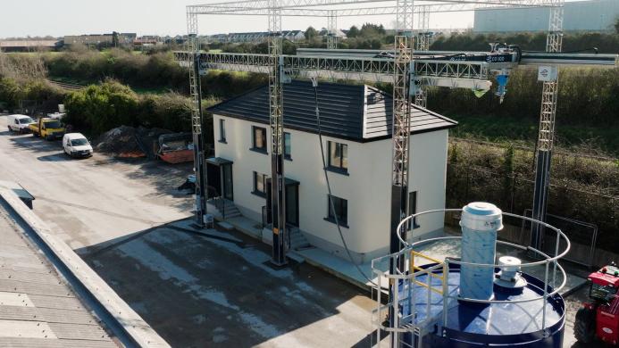 Aerial view of a 3D printed concrete house