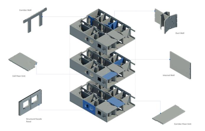 An "exploded" diagram of a building