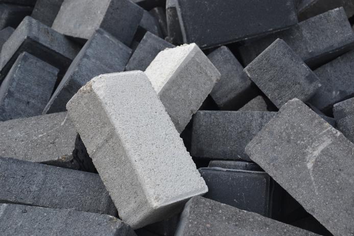 A close-up view of a pile of concrete blocks