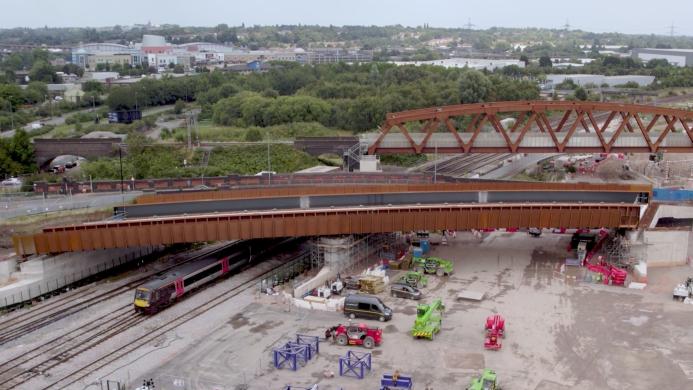 An aerial picture of a bridge under construction