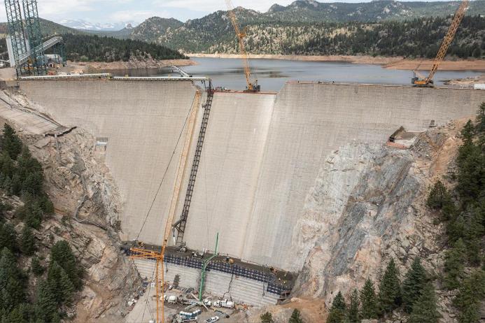 A large concrete dam