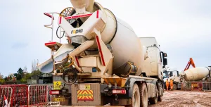 A truck mixer delivers concrete to HS2