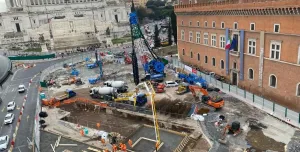 An aerial view of an urban construction site