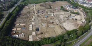 An aerial view of a residential development under construction
