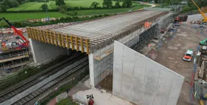 A concrete bridge deck under construction