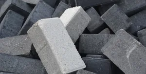 A close-up view of a pile of concrete blocks