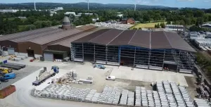 An aerial view of a precast concrete factory