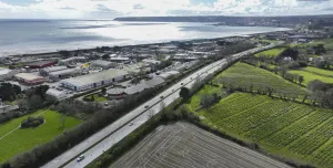 An aerial view of a newly resurfaced section of the A30 in Cornwall.