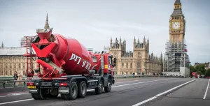 Ready Mix Specialists truck mixer crossing Westminster Bridge