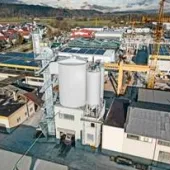 An aerial shot of a concrete batching plant