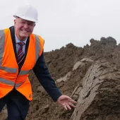 Bob Borthwick, director at Scott Bros, with some of the ‘recycled’ filter cake that will be used to produce low-carbon concrete