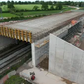 A concrete bridge deck under construction
