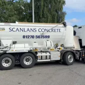 A white concrete mixer