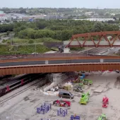 An aerial picture of a bridge under construction