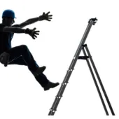 A studio created photo of a man in silhouette falling of a ladder