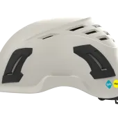 A black and white construction safety helmet against a white background