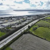 An aerial view of a newly resurfaced section of the A30 in Cornwall.