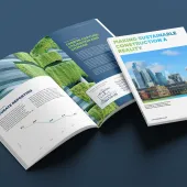 A picture of Holcim UK’s new report - Making Sustainable Construction a Reality - open on a desk. The report outlines its commitments to sustainable construction, following research that reveals growing public concern over the environmental performance of the built environment.