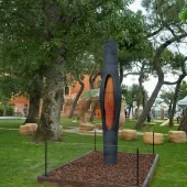 A 3D-printed concrete sculpture in a park at the Venice Architecture Biennale