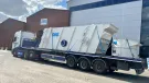 A flat bed lorry transporting an aggregate crusher